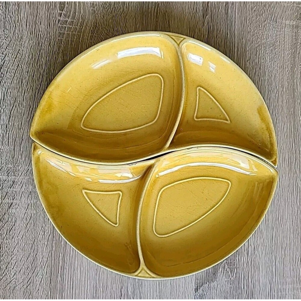 Vtg MCM Belmar of California Pottery Yellow *Serving Divided Chip Dip Dishes#407